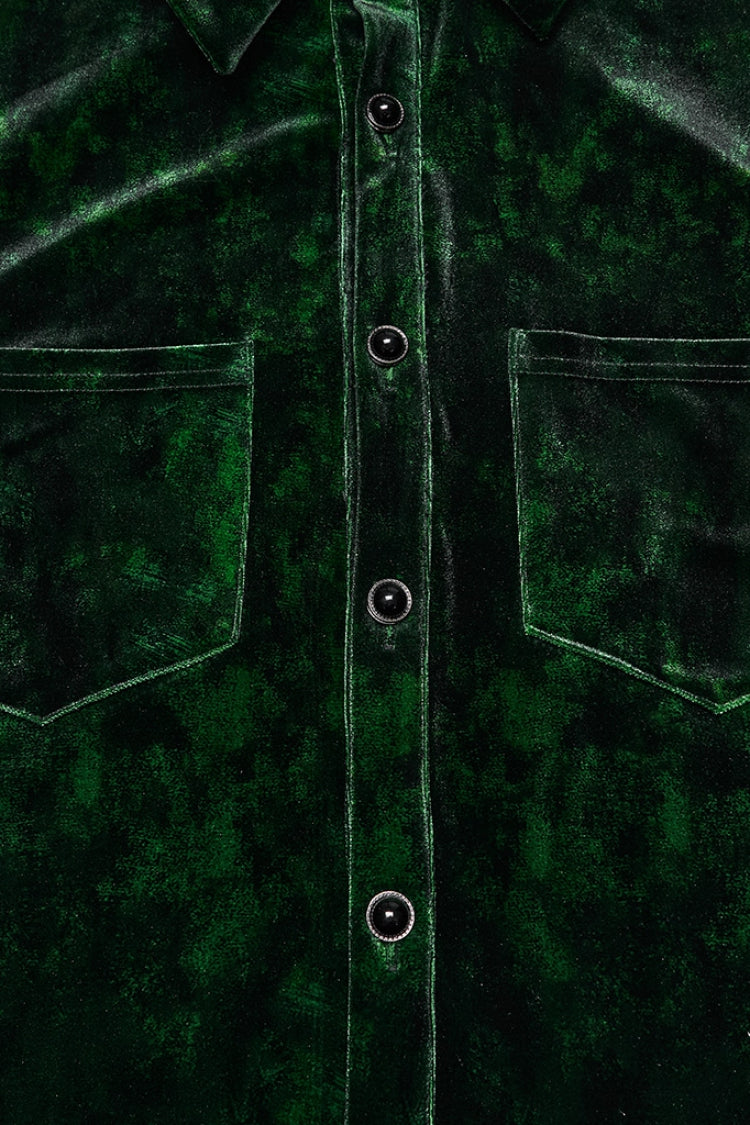 Green Lapel Collar Long Puff Sleeves Gothic Shirt
