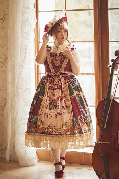 Red [kaleidoscope of Dreams] Sleeveless Double-layered Print Embroidery Bowknot Classic Lolita Jsk Dress