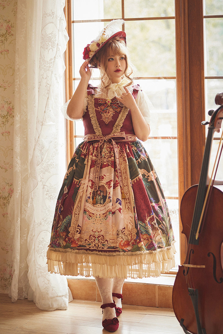 Red [kaleidoscope of Dreams] Sleeveless Double-layered Print Embroidery Bowknot Classic Lolita Jsk Dress