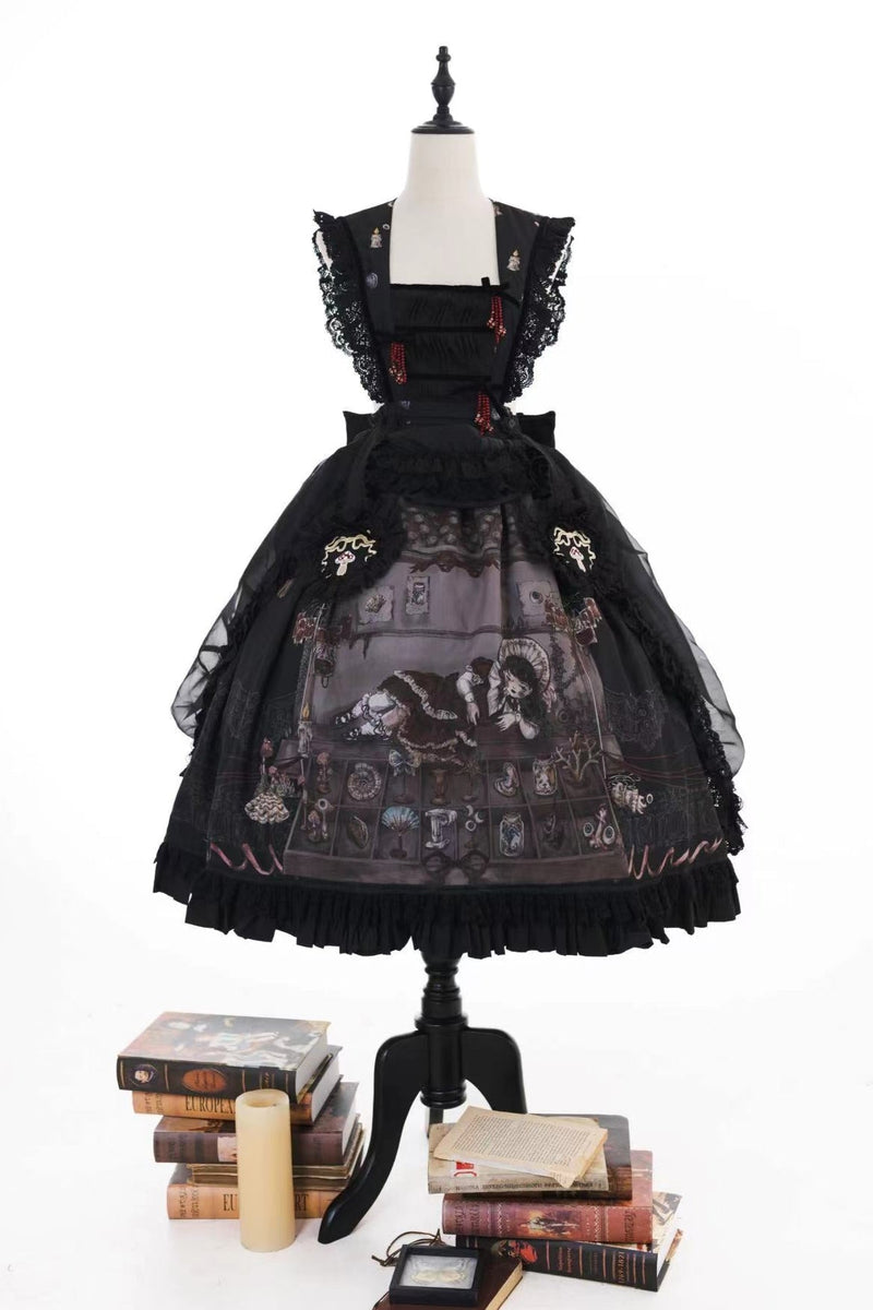 Ruffled Beaded Gothic Straps Printed Dress