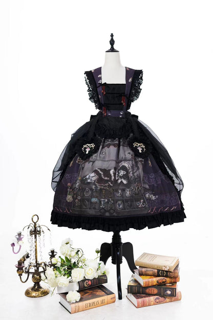 Ruffled Beaded Gothic Straps Printed Dress