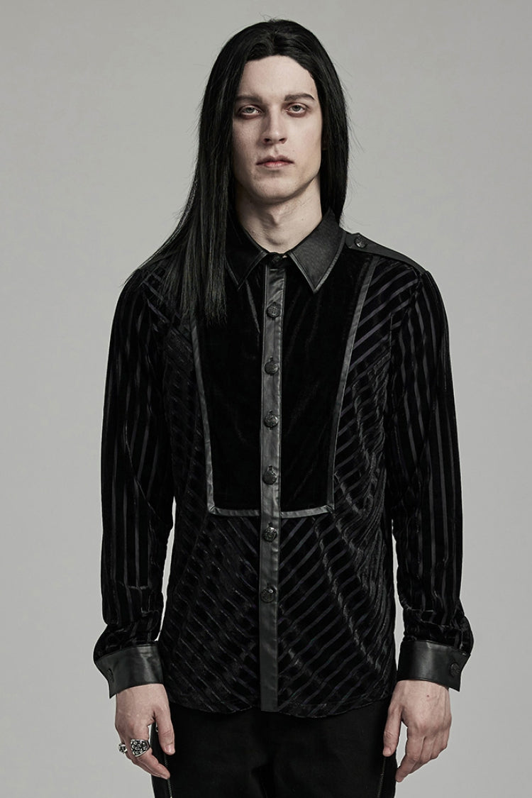 Black Lapel Collar Stitching Slim Gothic Blouse