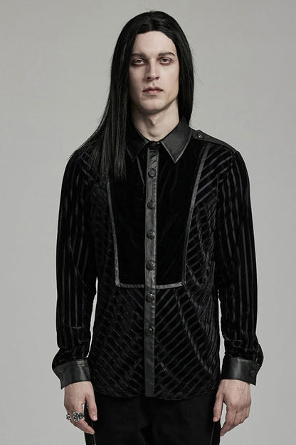 Black Lapel Collar Stitching Slim Gothic Blouse