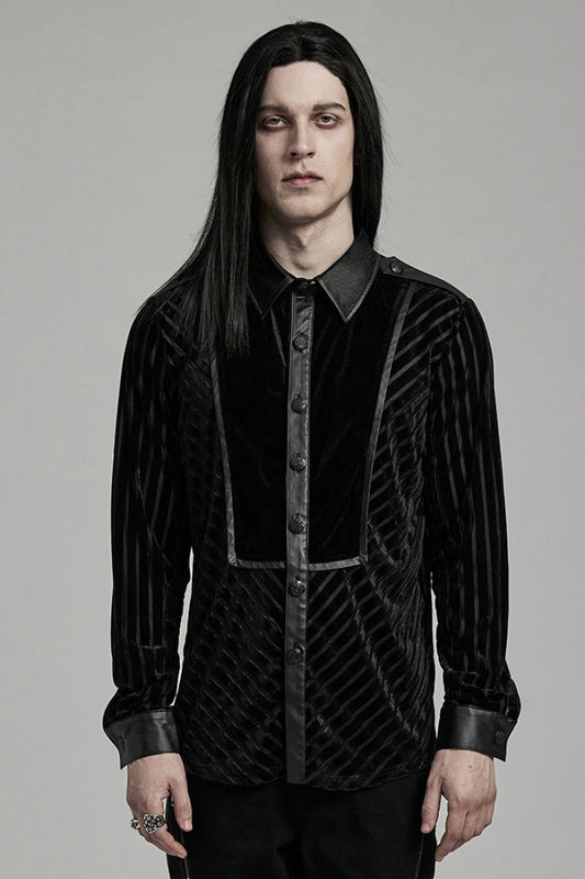 Black Lapel Collar Stitching Slim Gothic Blouse