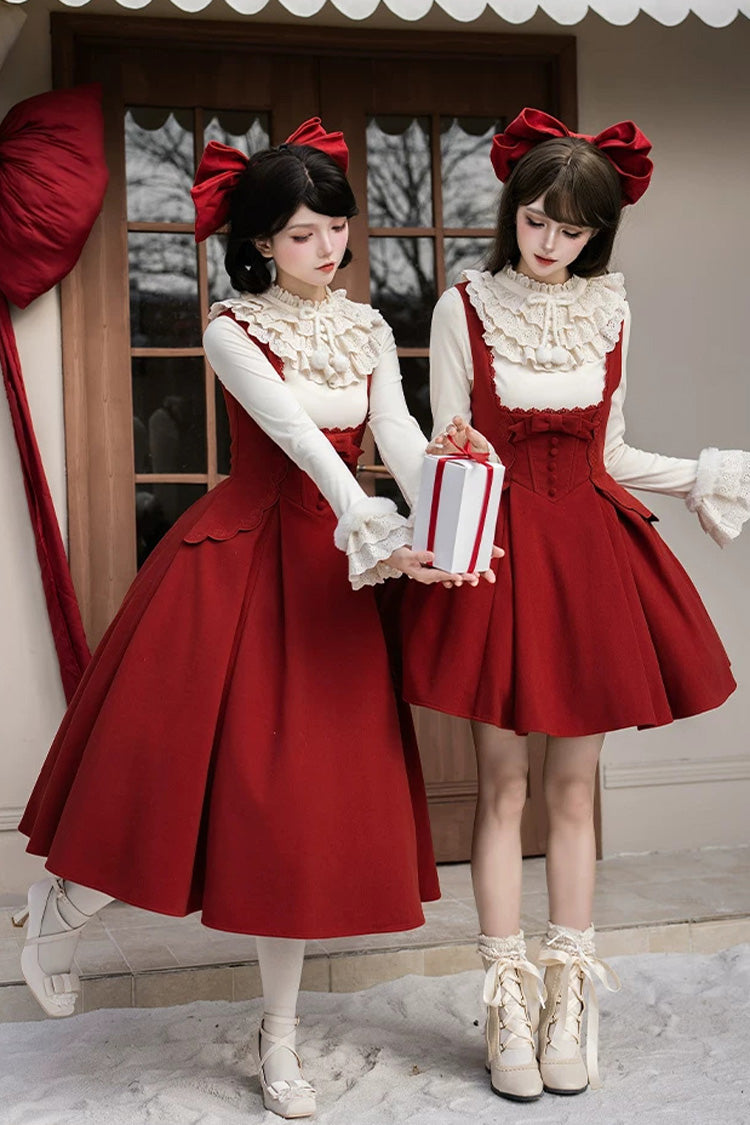 Red [letters and Poems · Velvet Rose] Sleeveless Embroidered Bow Fishbone Classic Lolita Bandeau Dress 2 Versions