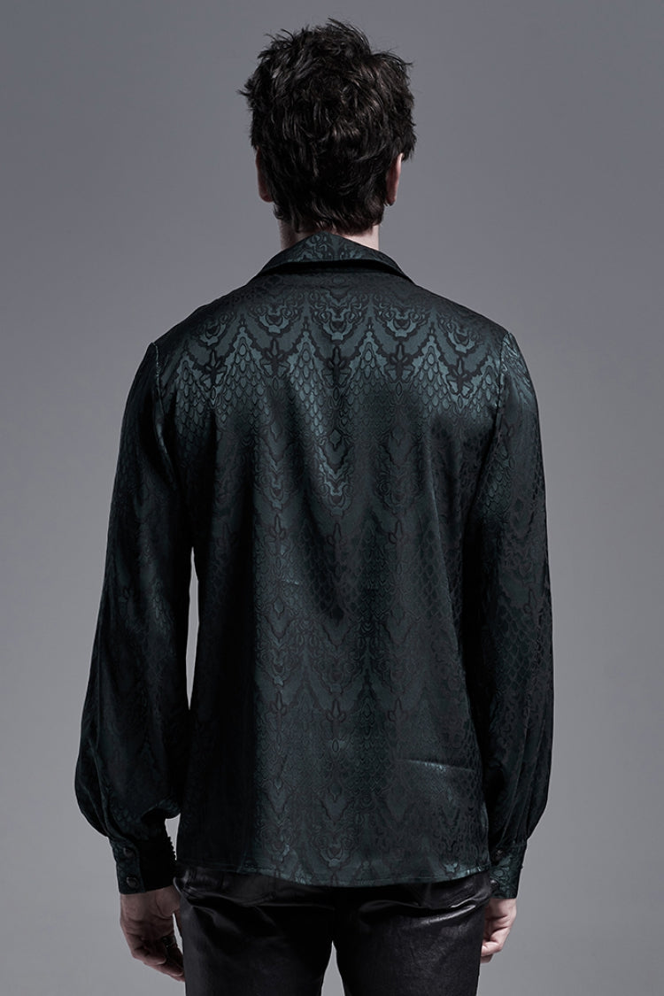 Jacquard Long Sleeve Front Metal Eyelets Lace Up Metal Carving Buckle Cuff Gothic Shirt 3 Colors