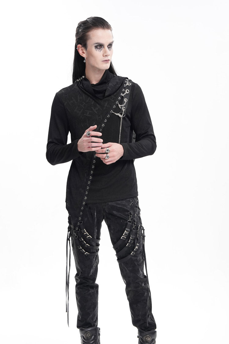 Black Chain Long Sleeves Print Stitching Asymmetric Gothic Sweatershirt