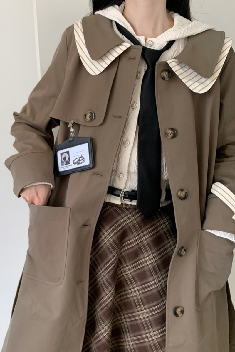 Maple Trench Coat + Hooded Top + Checkered Skirt + Shirt Dress