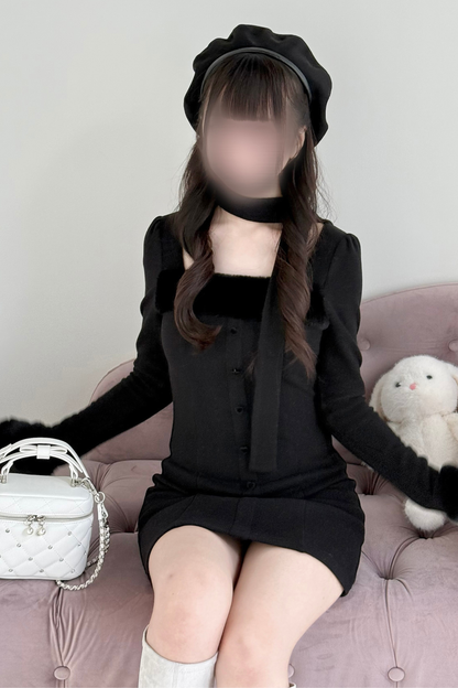 Point Fleece Design Tight Dress