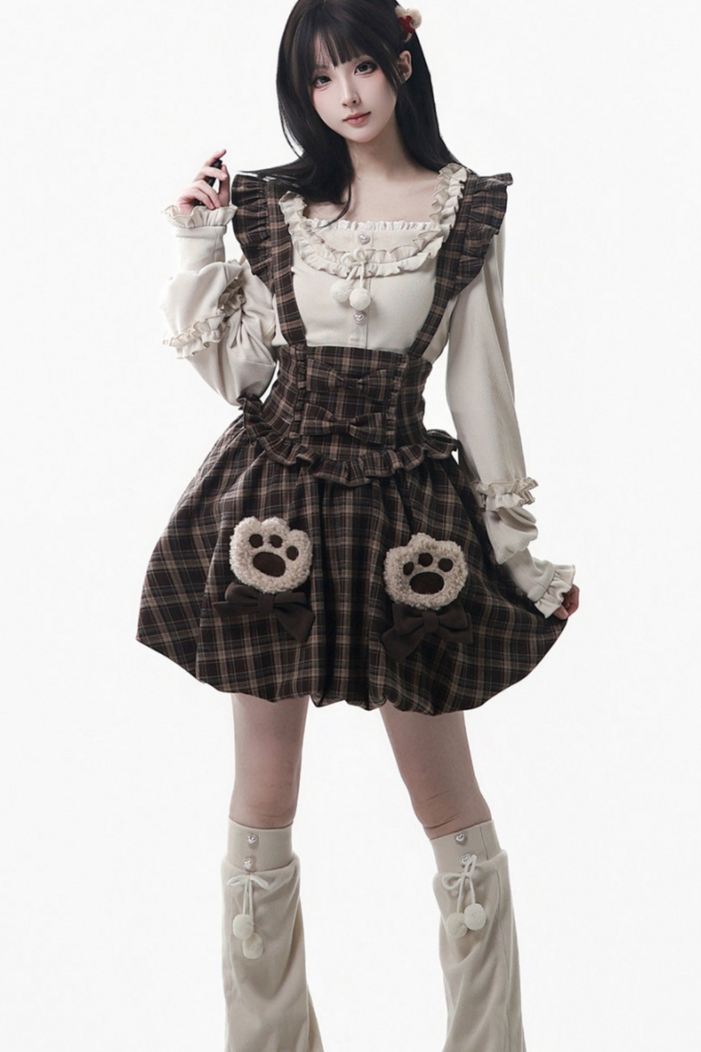 Velvet Bear Hooded Cape + Top + Suspender Skirt + Leg Covers