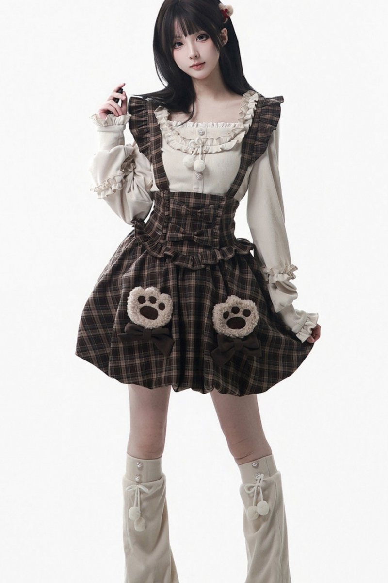 Velvet Bear Hooded Cape + Top + Suspender Skirt + Leg Covers