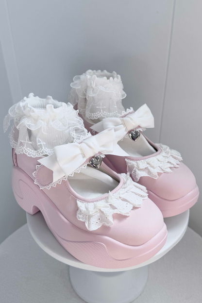 Ruffle Lace Ribbon Platform Shoes