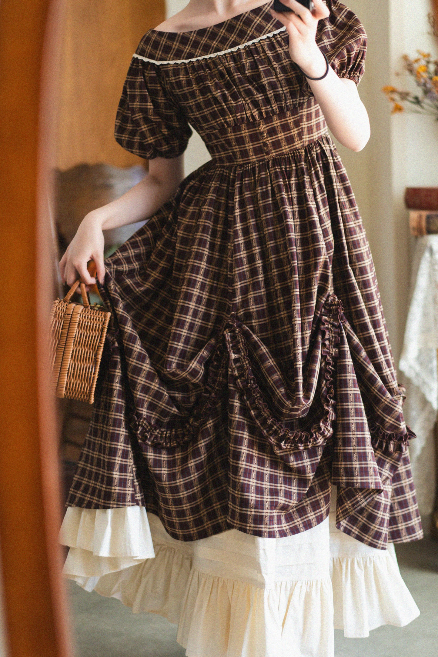 Forest Ward Retro Plaid Lolita Dress + Petticoat