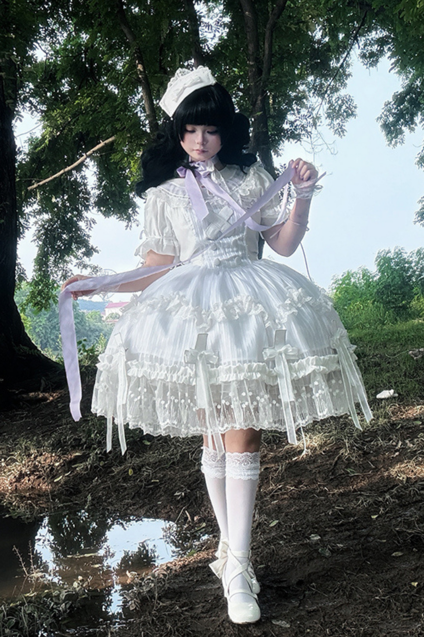 [pre-order] Pure White Gothic Tulle Dress + Nurse Hat