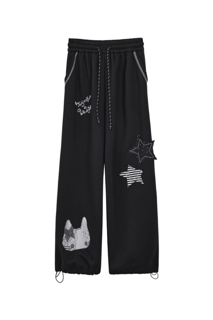Animal Doll Print Top + Pleated Skirt + Wide Pants + Jacket