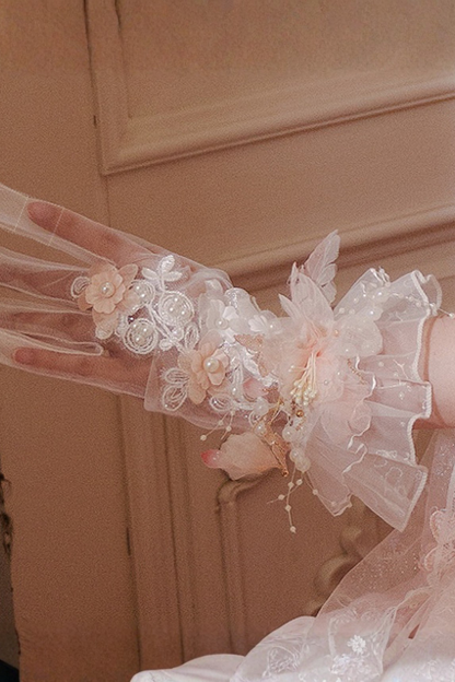 Sweet Flower Tea Party Lolita Accessory Hat + Veil + Necklace + Gloves + Scepter