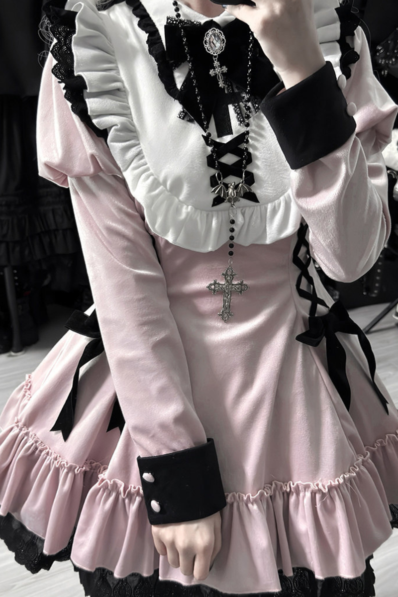Lace-up Ribbon Lolita Dress + Brooch + Hair Clip