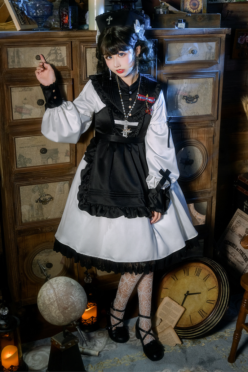 Lantern Angel Maid Lolita Dress + Apron + Detachable Collar