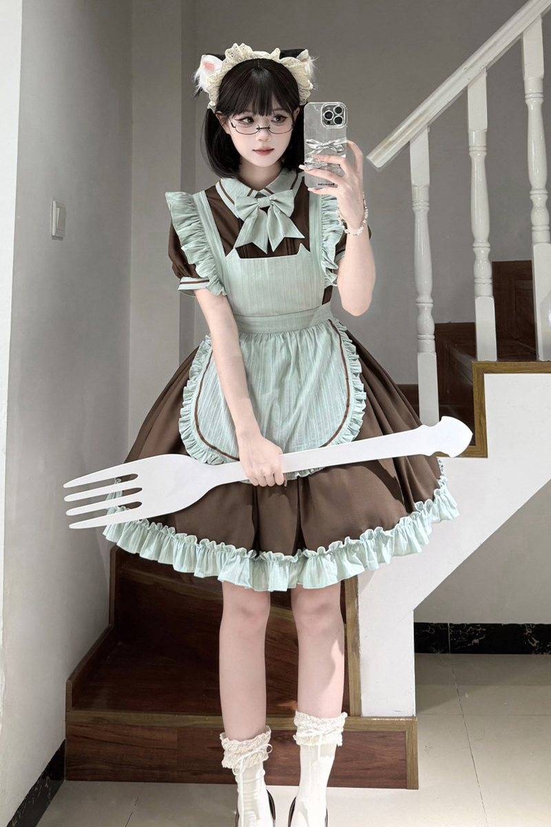 Mint Black Berry Lolita Dress + Apron + Tie