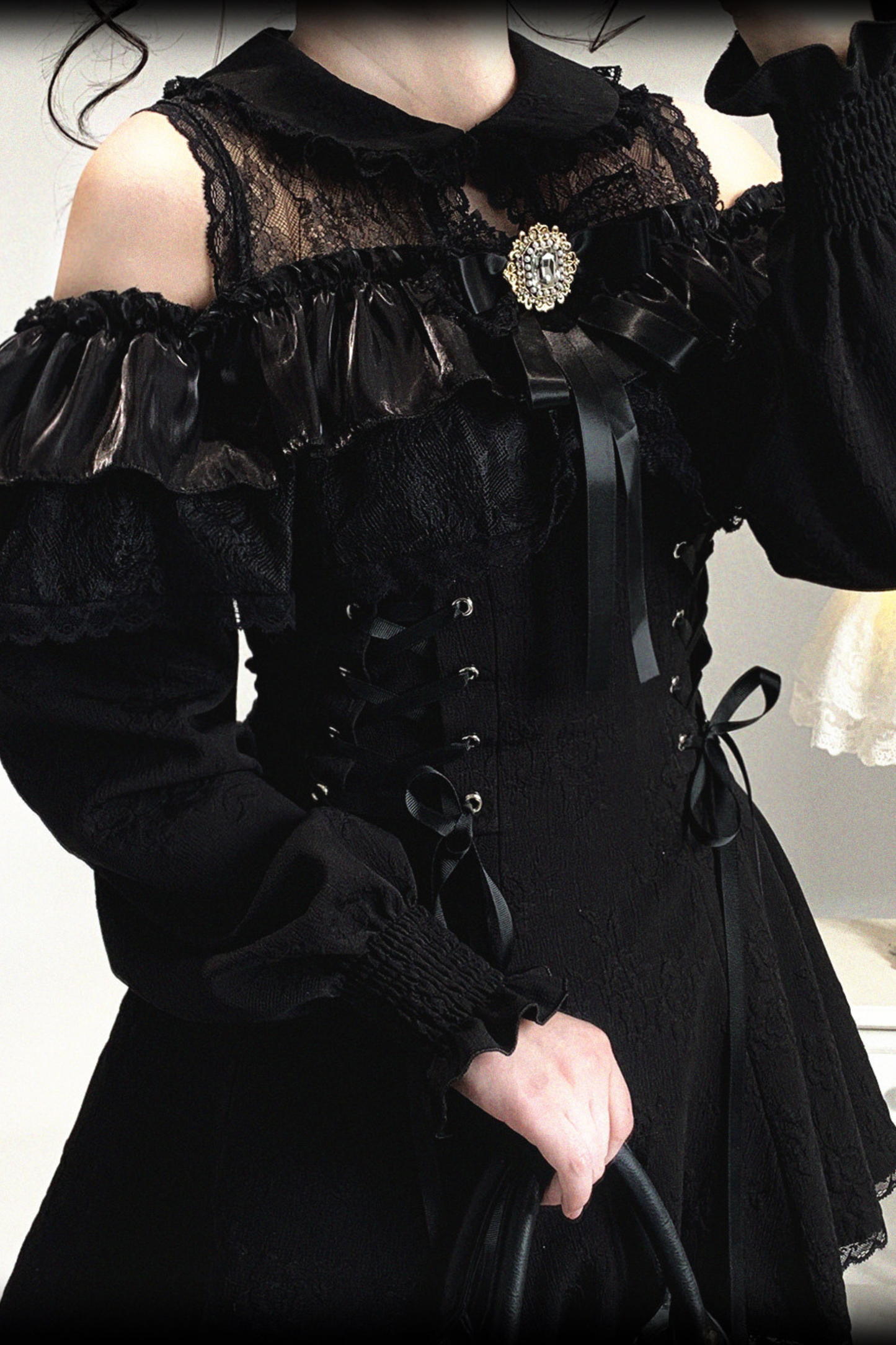 Off Shoulder Lace Up Lace Dress