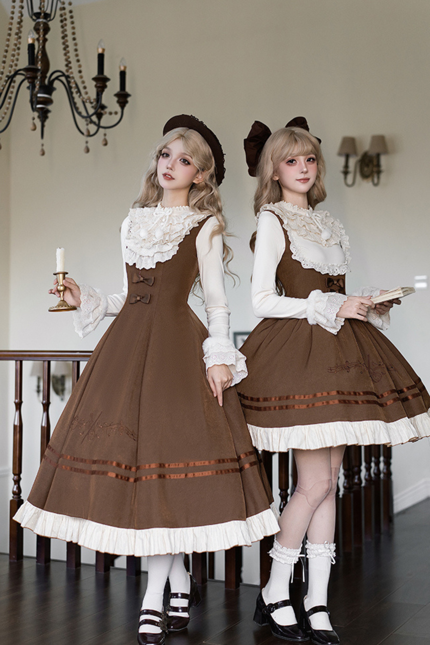 Twin Ruffle Doll Jumperskirt + Top + Ribbon + Hat
