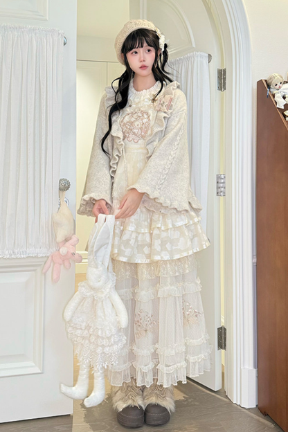 Chinese-style Pastel Top + Apron + Bow + Necklace + Brooch + Hair Accessories