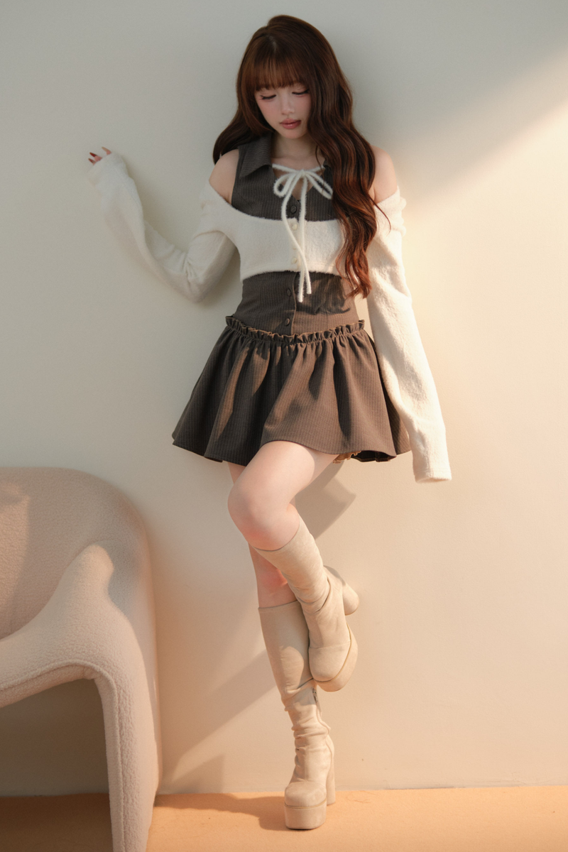 Sweet Off Shoulder Faux Two Piece Dress