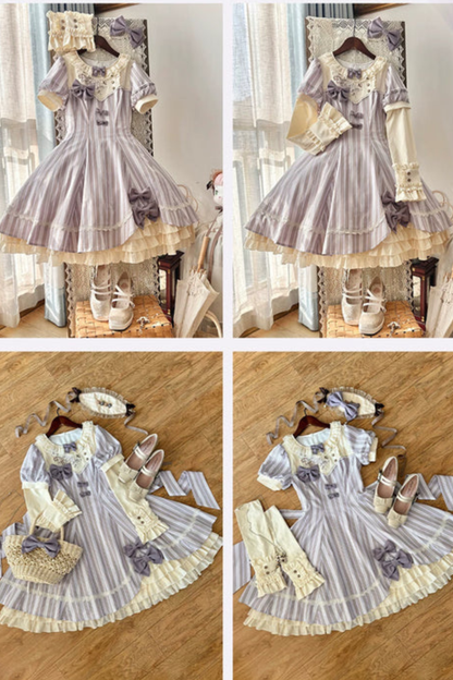 [pre-order] Striped Lolita Dress + Ribbon Clip