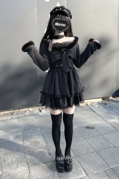 Jirai Suspender Skirt + Short Cardigan