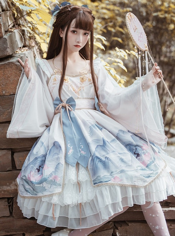 Layered Ruffle Kimono Dress With Attached Collar