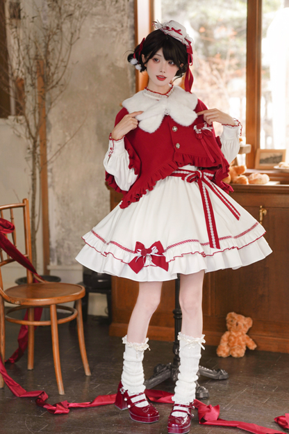 Red Wish Ribbon Dress + Cape