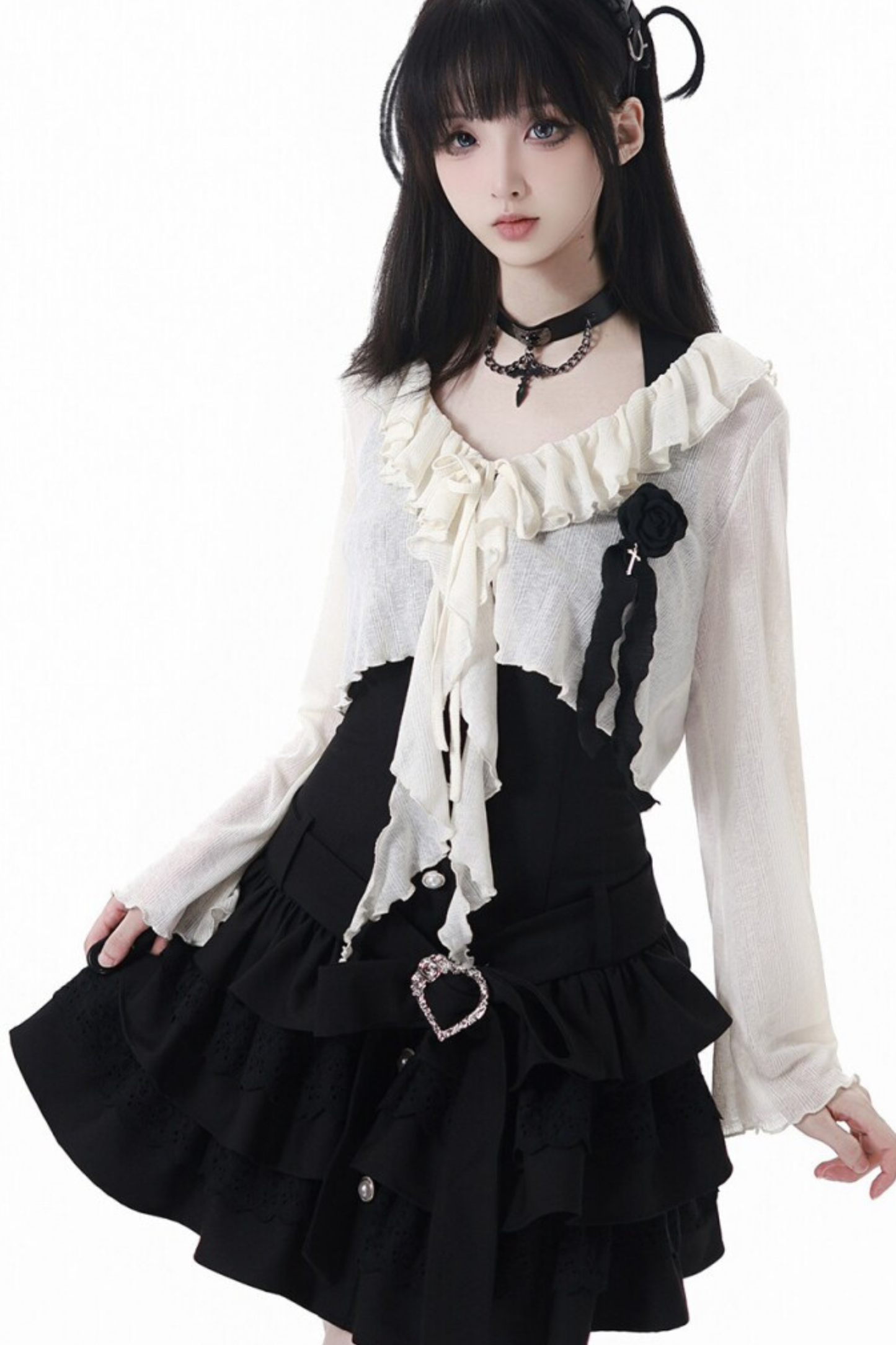 Rose Flower Lace Cardigan + Dress + Corsage