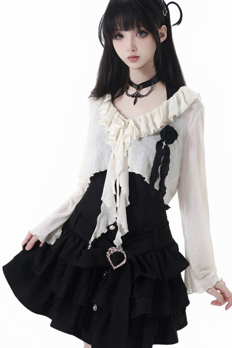 Rose Flower Lace Cardigan + Dress + Corsage