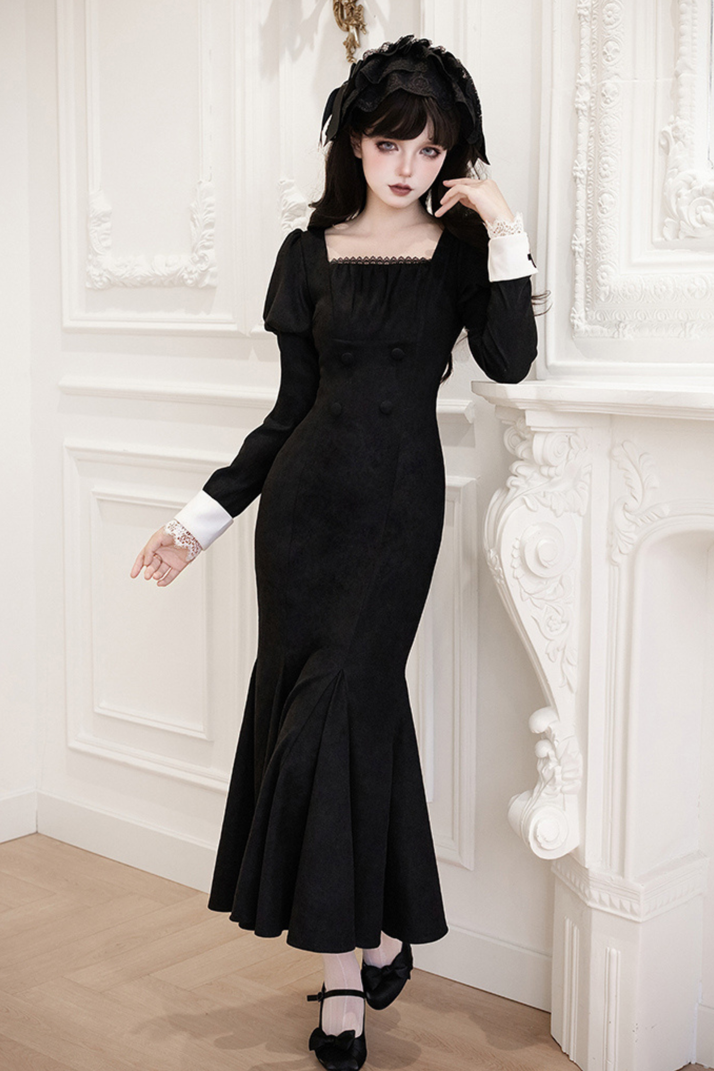 Mermaid Dress + Lace-up Short Dress + Cloak + Collar + Ribbon Brooch