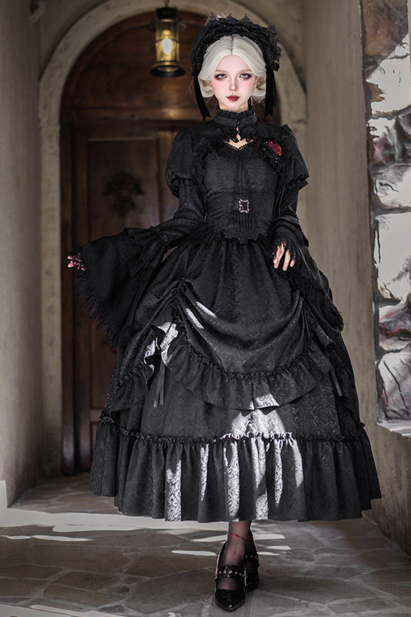 Gothic Corset Top + Short Coat + Hose + Curtain + Skirt + Flower + Bonnet