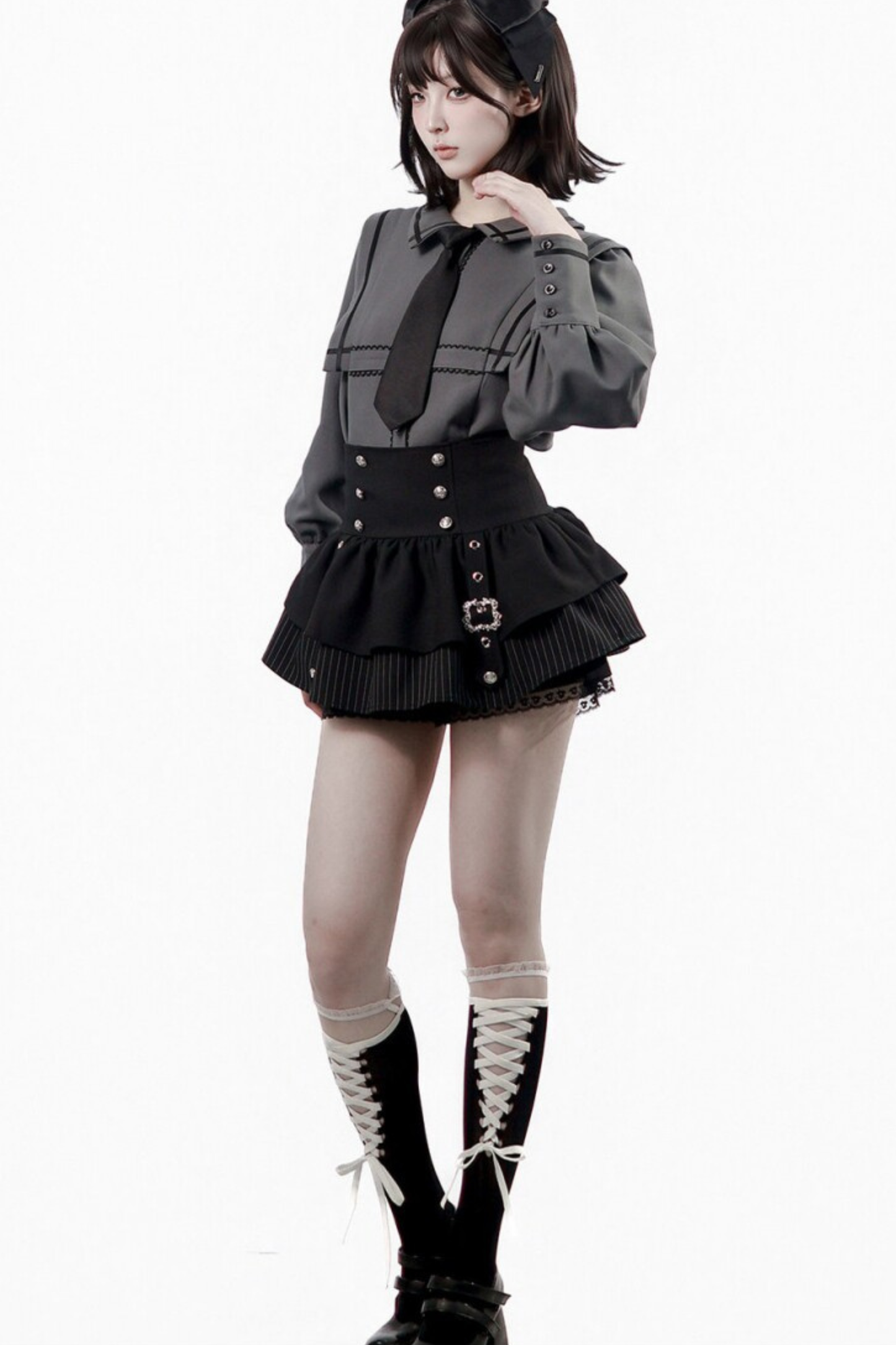 Dark Color Shirt + Mermaid Skirt + Shorts + Girdle + Tie