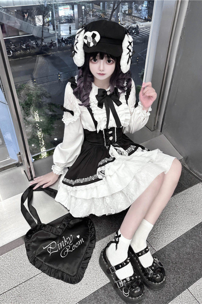 Lace Shirt + Tiered Bib Skirt