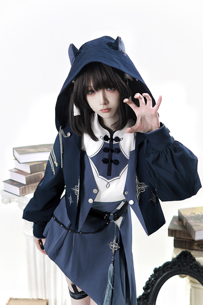 Subculture Cat Ear Hooded Jacket + Asymmetrical Dress + Leg Warmers + Ring
