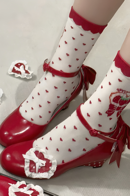 Retro Polka Dot Heart Lolita Sweet Shoes