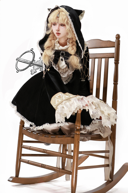 Black Cat Ruffle Clock Lolita Dress + Pumpkin Pants