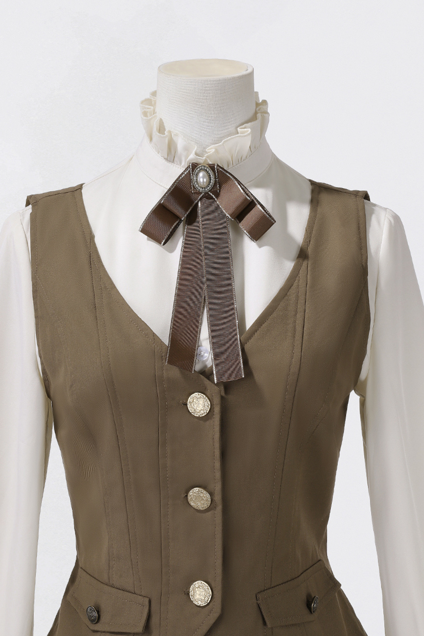 Retro Long Coat + Skirt + Shirt + Vest