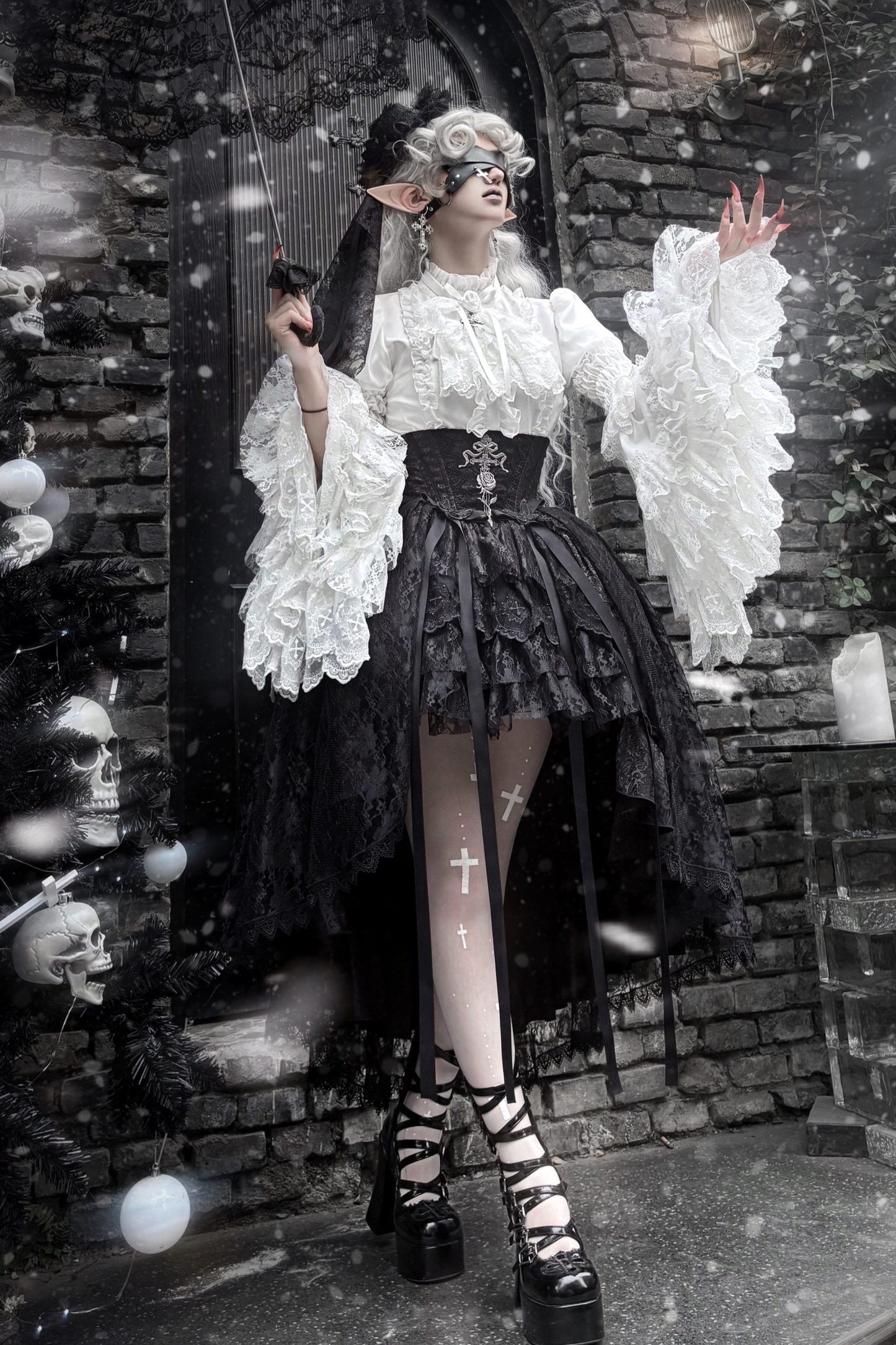 [pre-order Deadline: March 18] Dark Gothic Lolita Skirt + Shirt + Headband + Hat + Sleeve