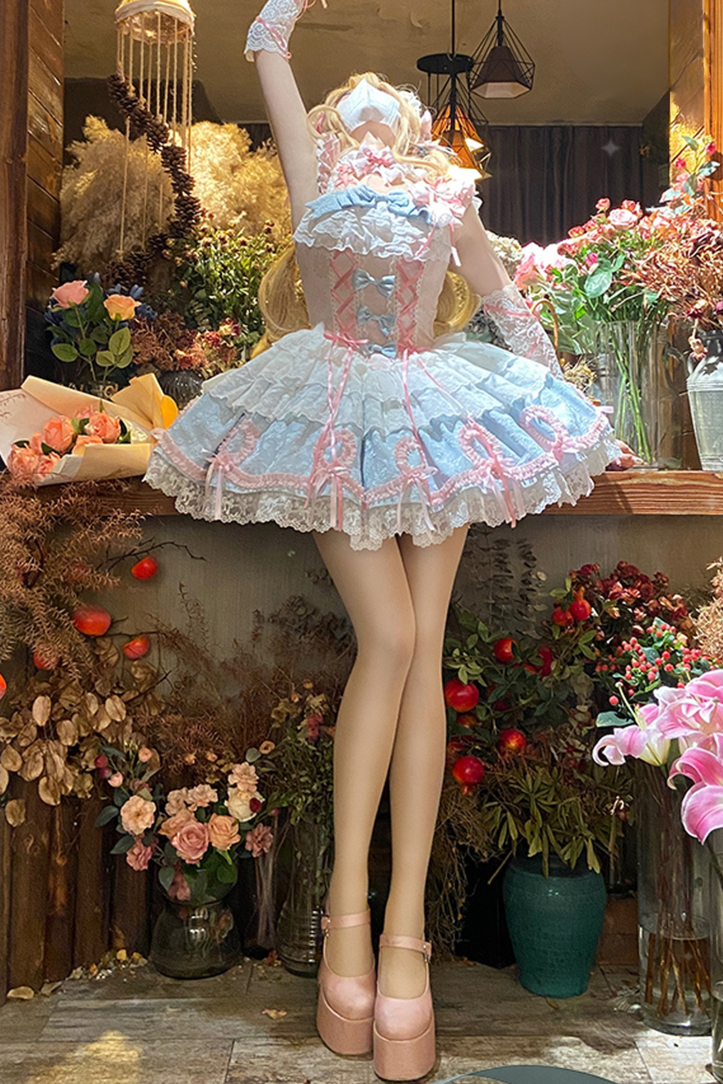 Butterfly Princess Lolita Dress + Petticoat + Clip + Ruffle Sleeve Shirt