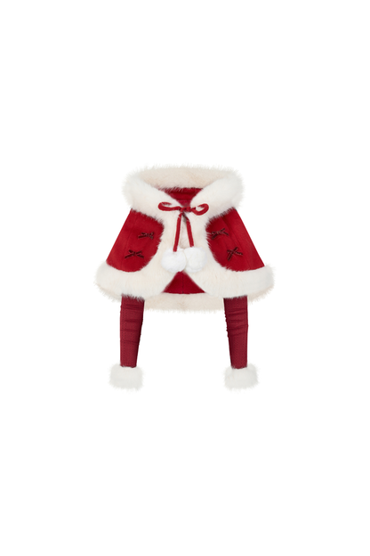 Red Velvet Cake Fur Coat + Suspender Skirt + Sleeves