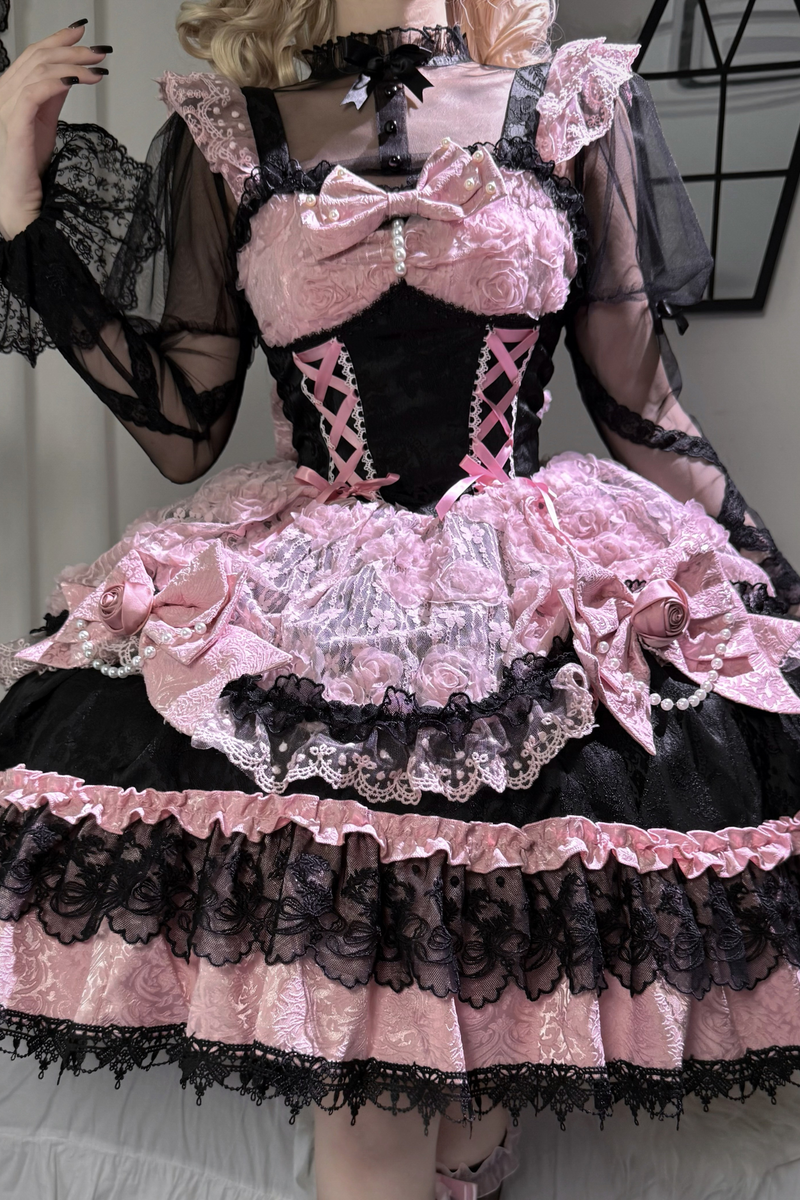 Rose Ruffle Princess Jumper Skirt + Bag Ribbon + Bonnet