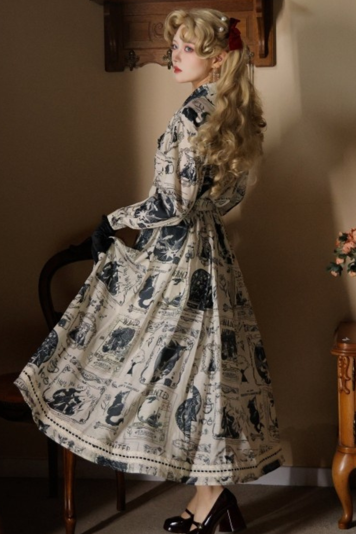 Lantern Sleeve Ribbon Handsome Blouse
