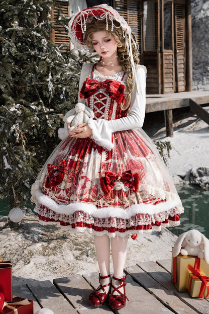 Red [happy New Year] Printed Ruffled Bow Lace Classic Chinese Style Lolita Jsk Dress