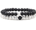 Black Lava Stone Couple Bracelet 2pc Set