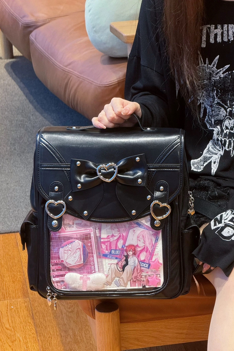 Ring Heart Ribbon Leather Ita Bag