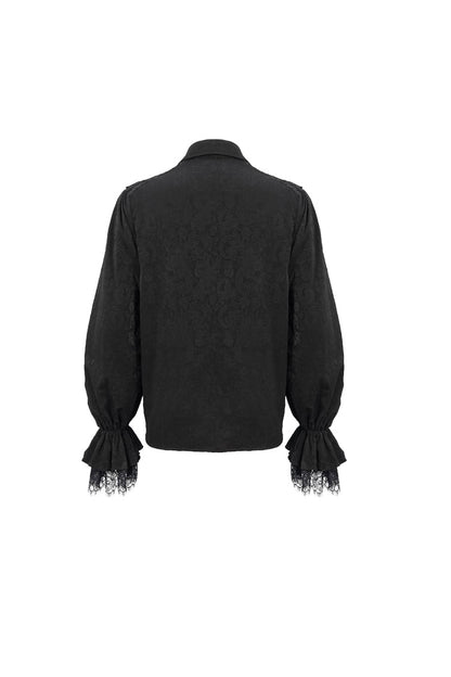 Black Lapel Collar Puff Sleeved Lace Hem Gothic Shirt